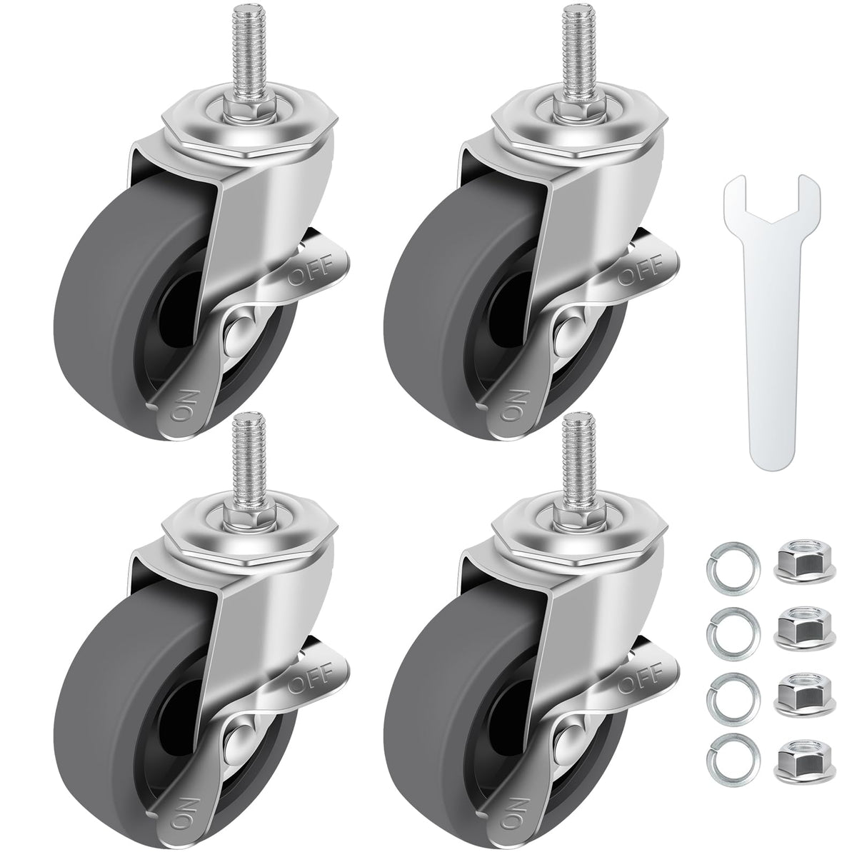 3" Locking Swivel Threaded Stem Casters Set of 4 W32026