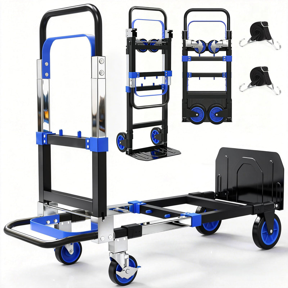 3-in-1 Folding Heavy Duty Hand Truck Dolly Cart Trolley with Wheels (Blue) Z7035