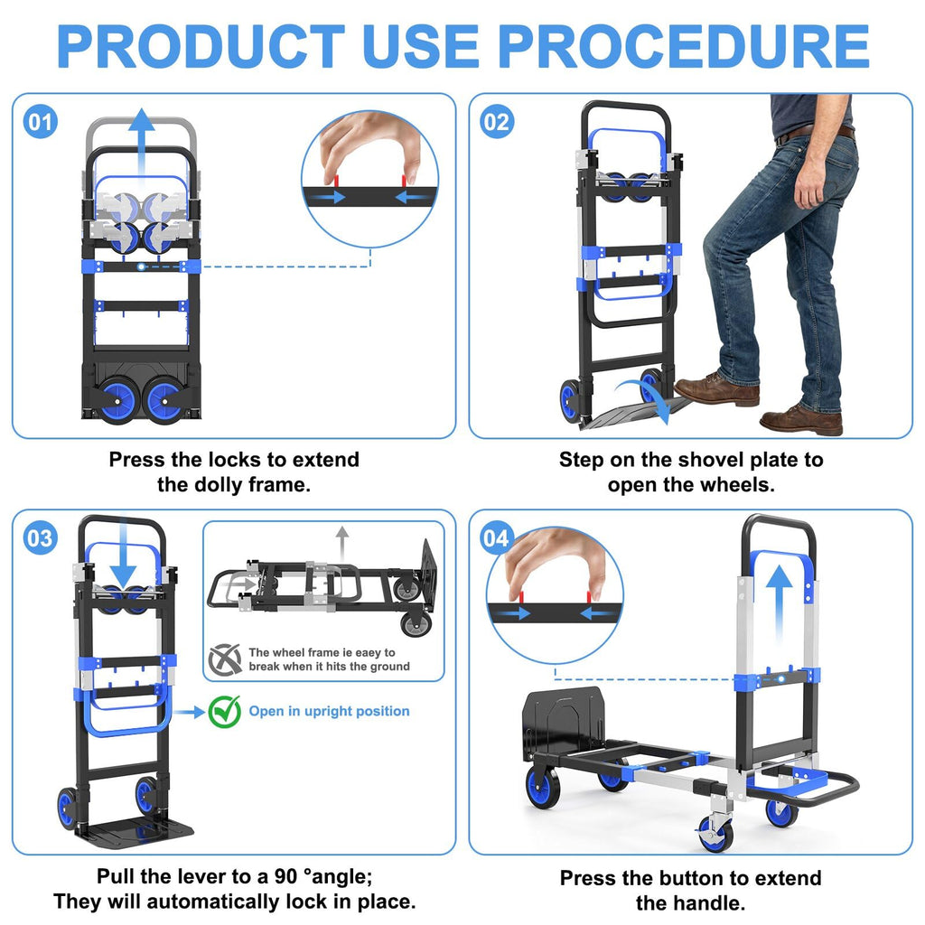 3-in-1 Folding Heavy Duty Hand Truck Dolly Cart Trolley with Wheels (Blue) Z7035