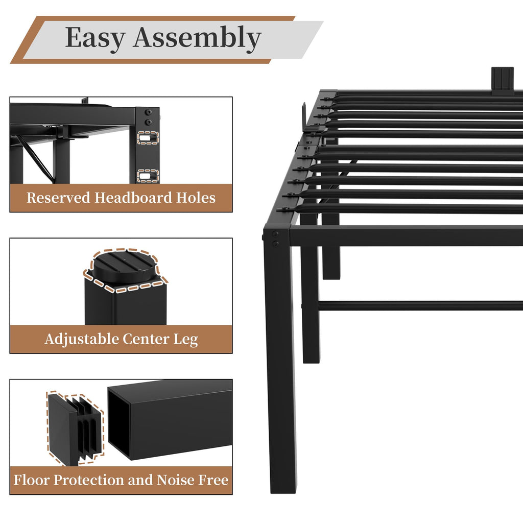 18 Inch Queen Size Black Metal Platform Bed Frame F864479