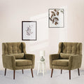 Olive Green Chenille Upholstered Accent Chairs Set of 2 Q5897