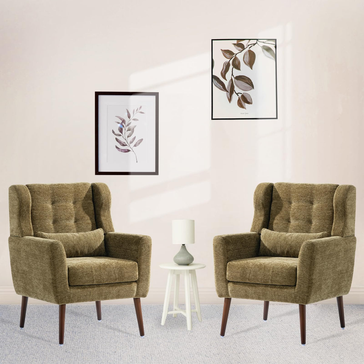 Olive Green Chenille Upholstered Accent Chairs Set of 2 Q5897