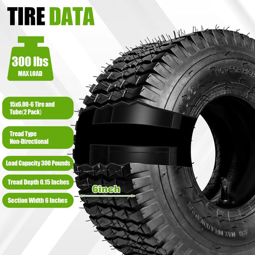 15x6.00-6 Lawn Mower Tire and Inner Tube 2PCS I175