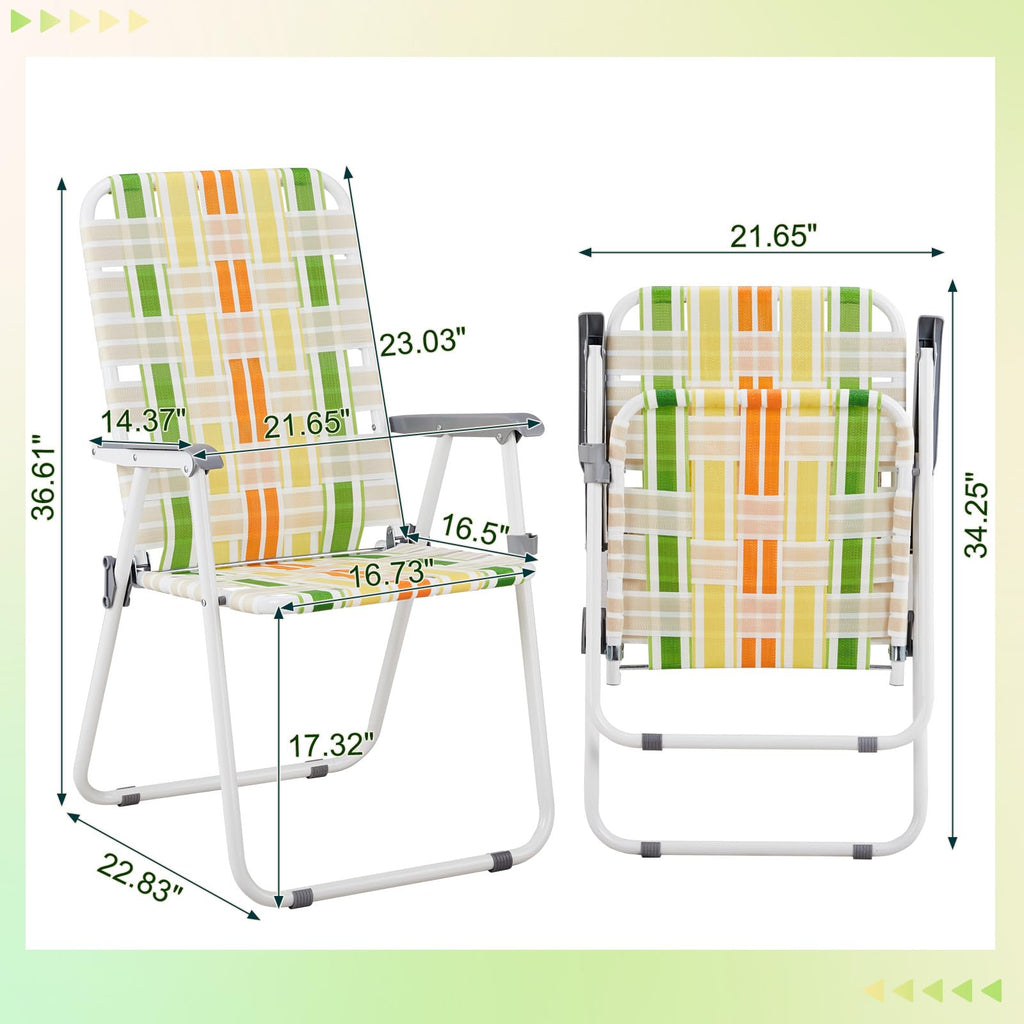 Set of 2 Webbed Folding Beach Chairs Yellow & Green C335681