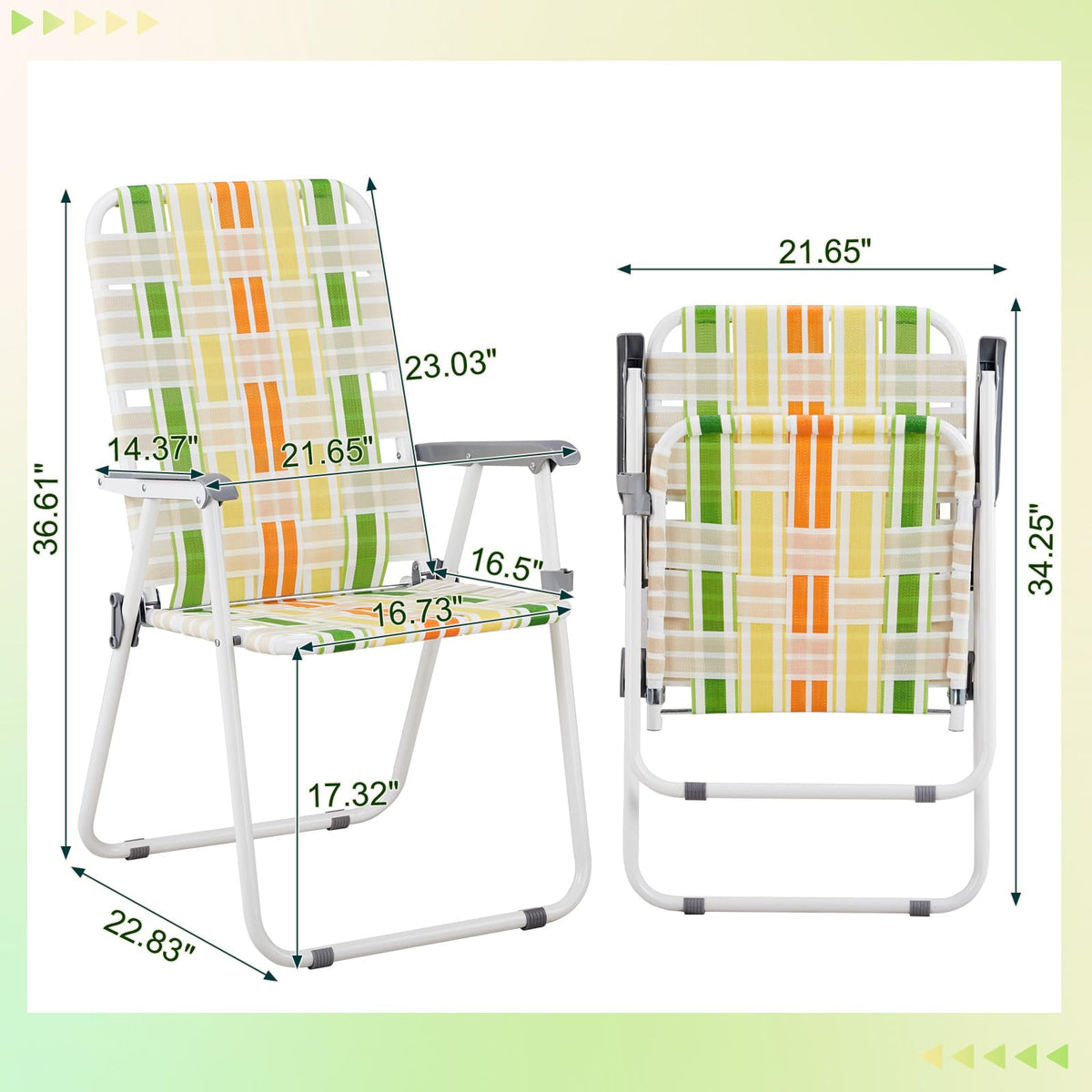 Set of 2 Webbed Folding Beach Chairs Yellow & Green C335681