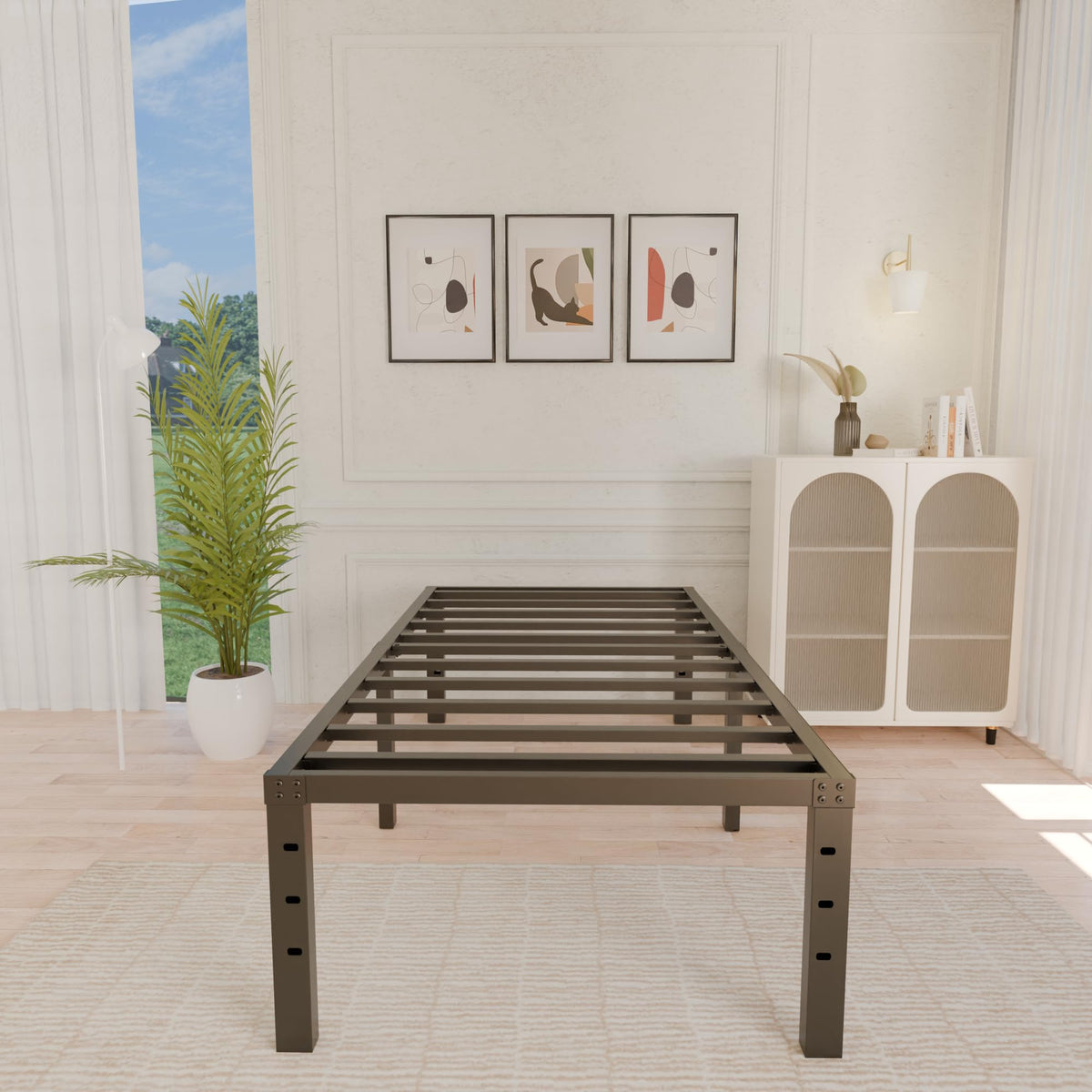 18 Inch Metal Twin Bed Frame Heavy Duty Noise Free S476