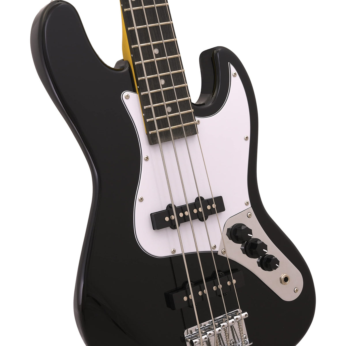 Black Mini Electric Bass Guitar with Maple Neck, Rosewood Fingerboard & White Pickguard T9635