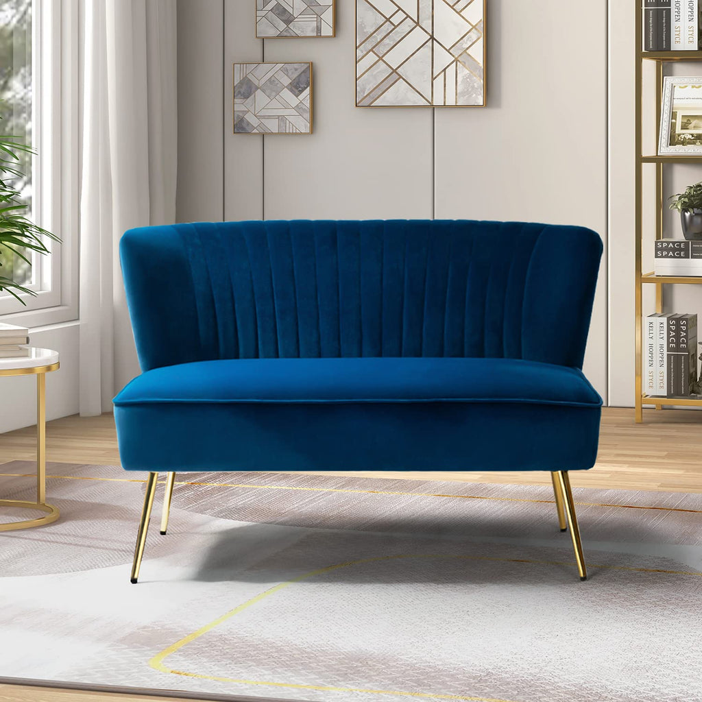 Navy Velvet Tufted Loveseat Sofa T965