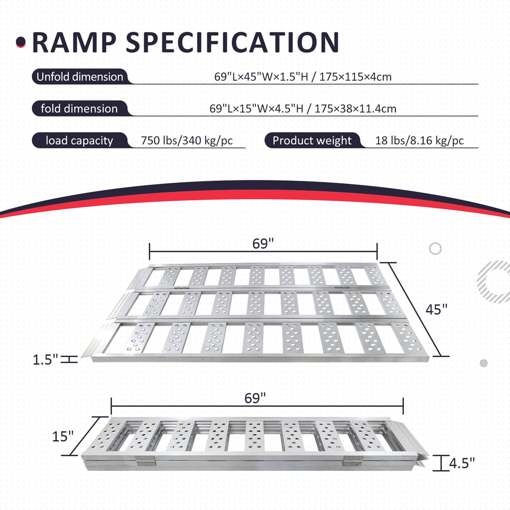 Full Width Aluminum Tri-Fold Loading Ramps with Treads K10265