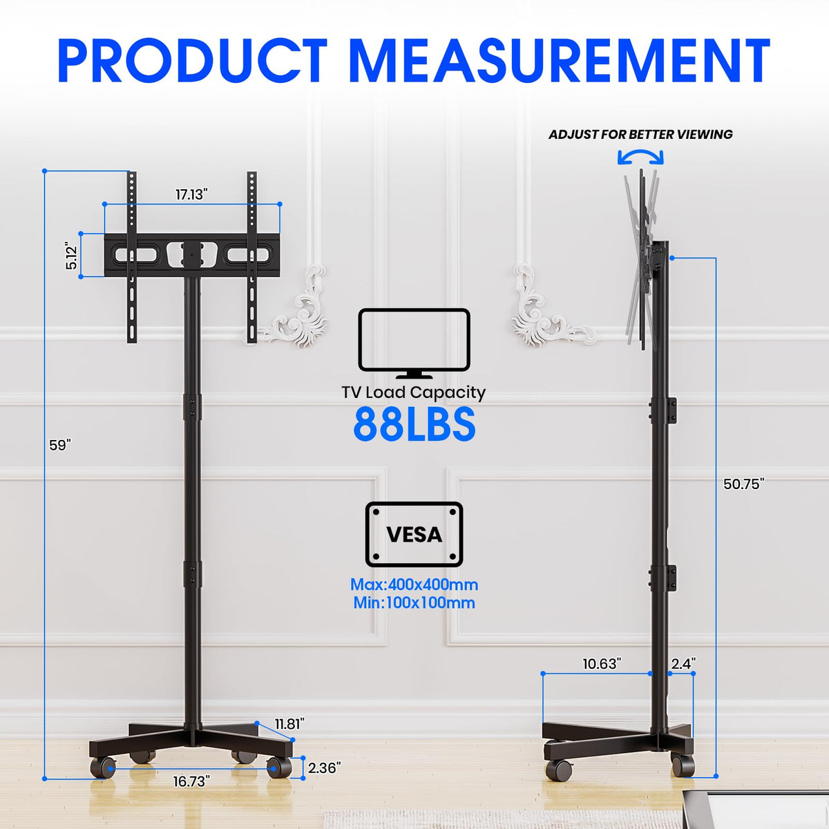 Black Rolling TV Stand for 23-60 Inch TVs F833833