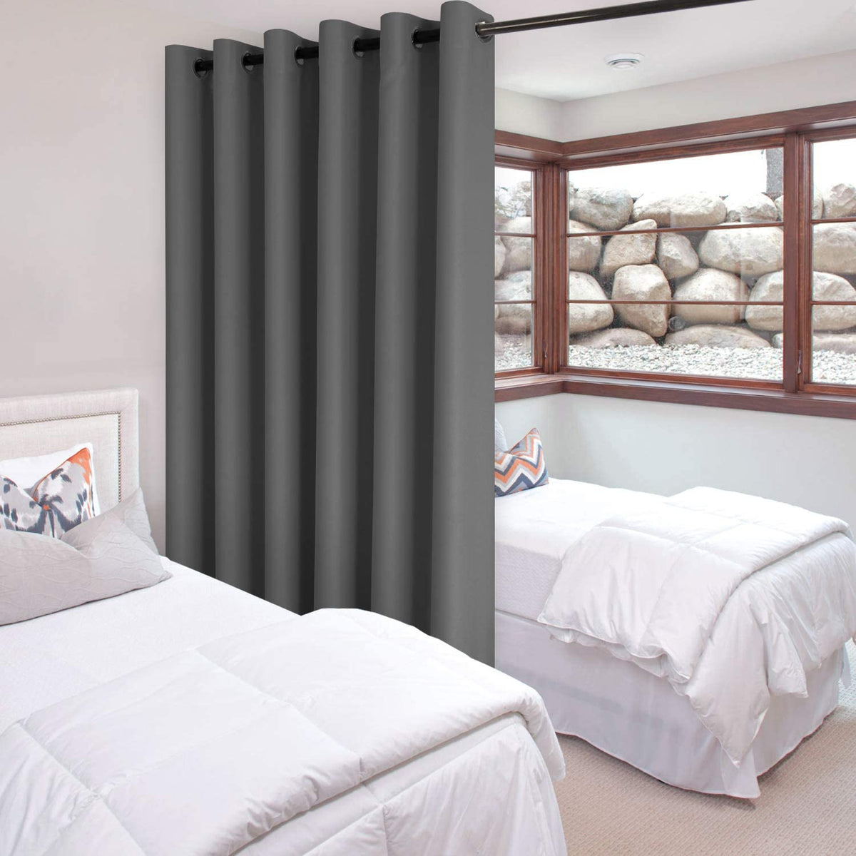Dark Grey Thermal Blackout Room Divider Curtain Panel N639171
