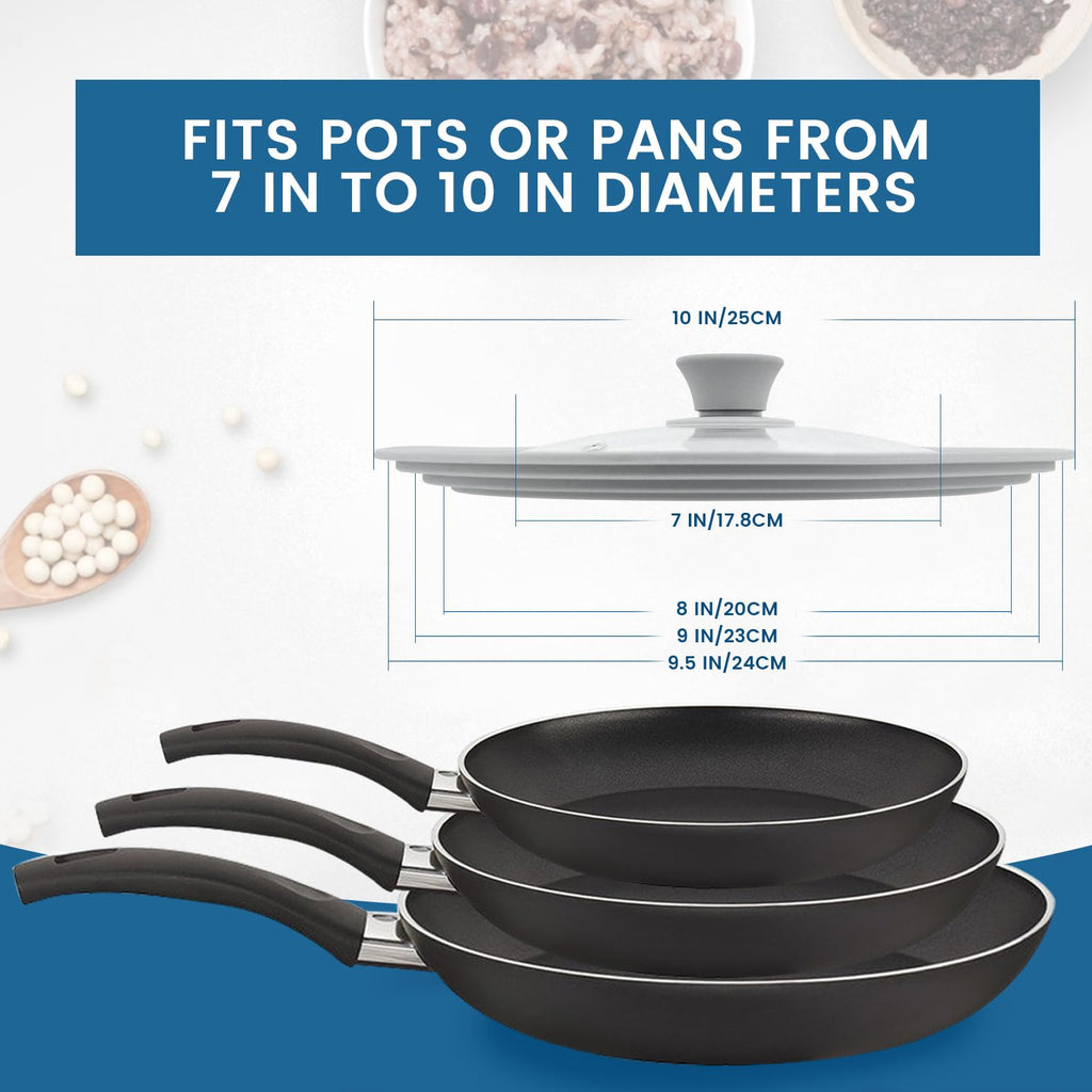 Tempered Glass Universal Lid with Silicone Rim Fits 8" 9" 9.5" Cookware Y772573
