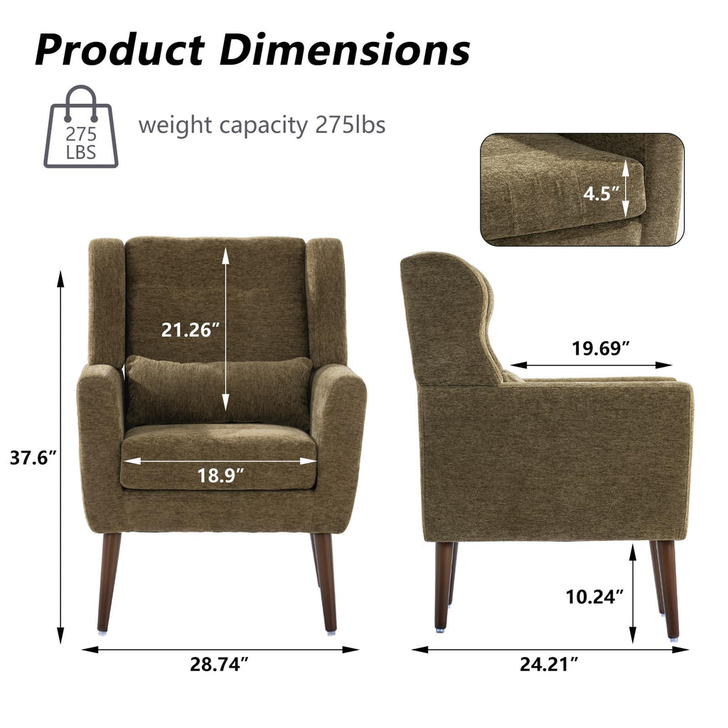 Olive Green Chenille Upholstered Accent Chairs Set of 2 Q5897