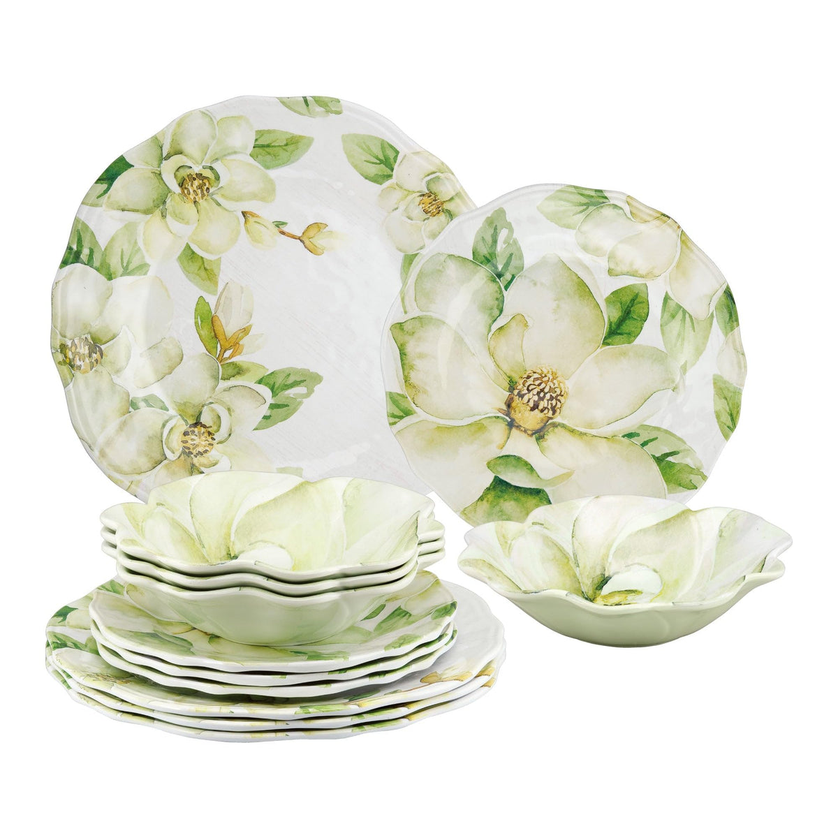 12 Piece Green Melamine Dinnerware Set X636
