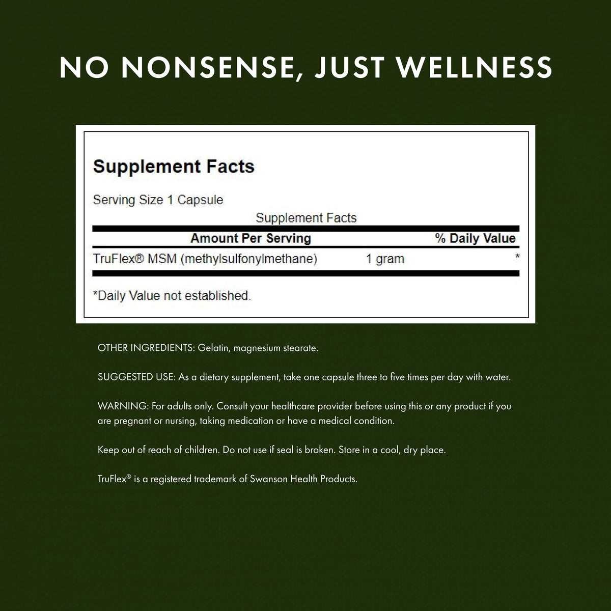 MSM Joint Health Supplement, 1000 mg, 240 Capsules F207563