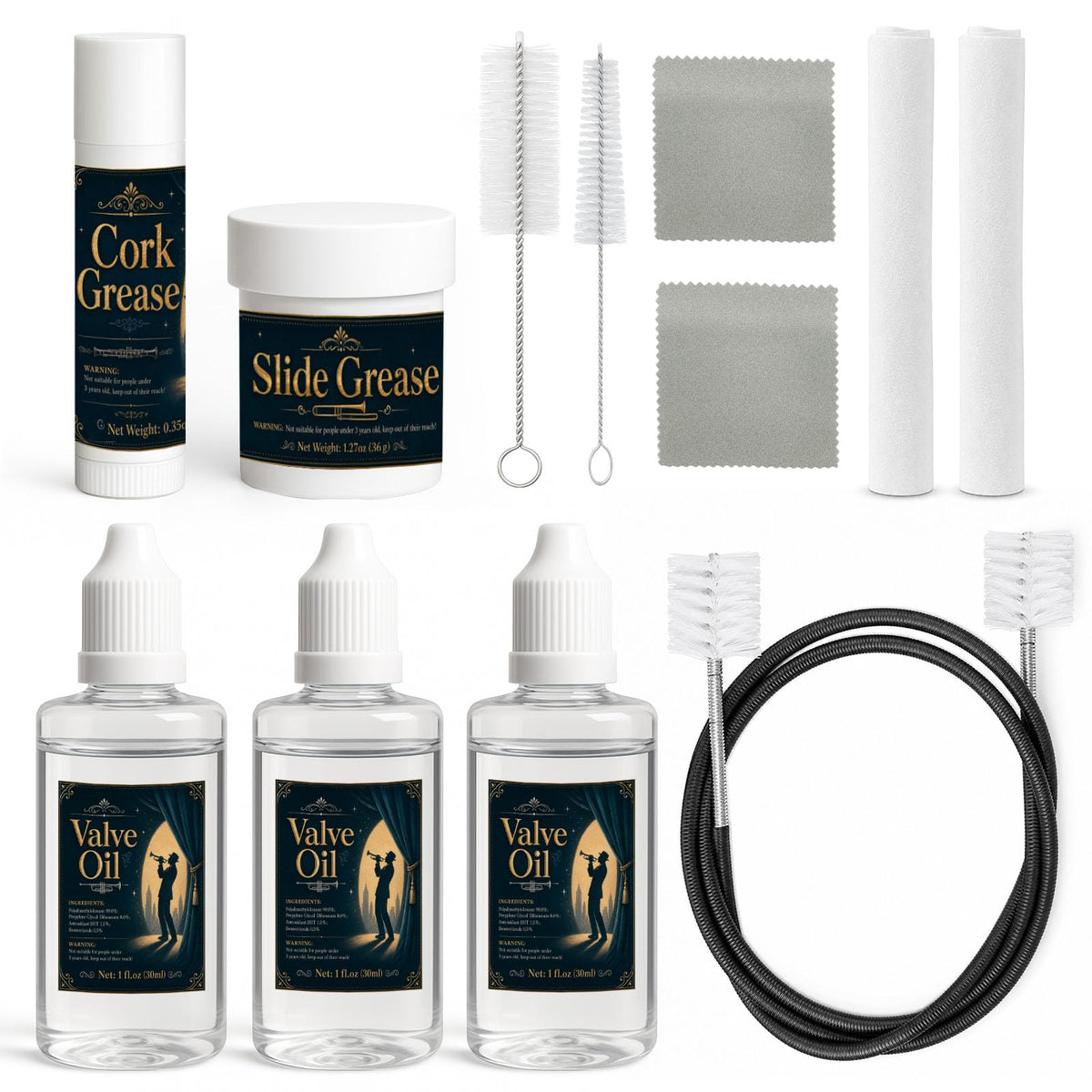 12 Pc Trumpet Cleaning Care Kit with Valve Oil, Grease, Brush P20975