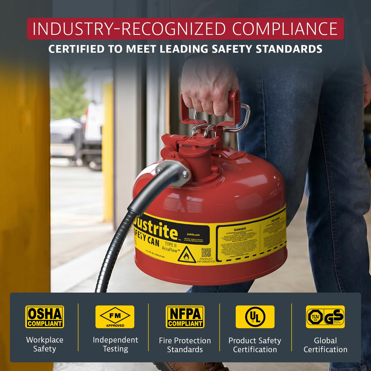 Red Galvanized Steel Gasoline Safety Can R184435