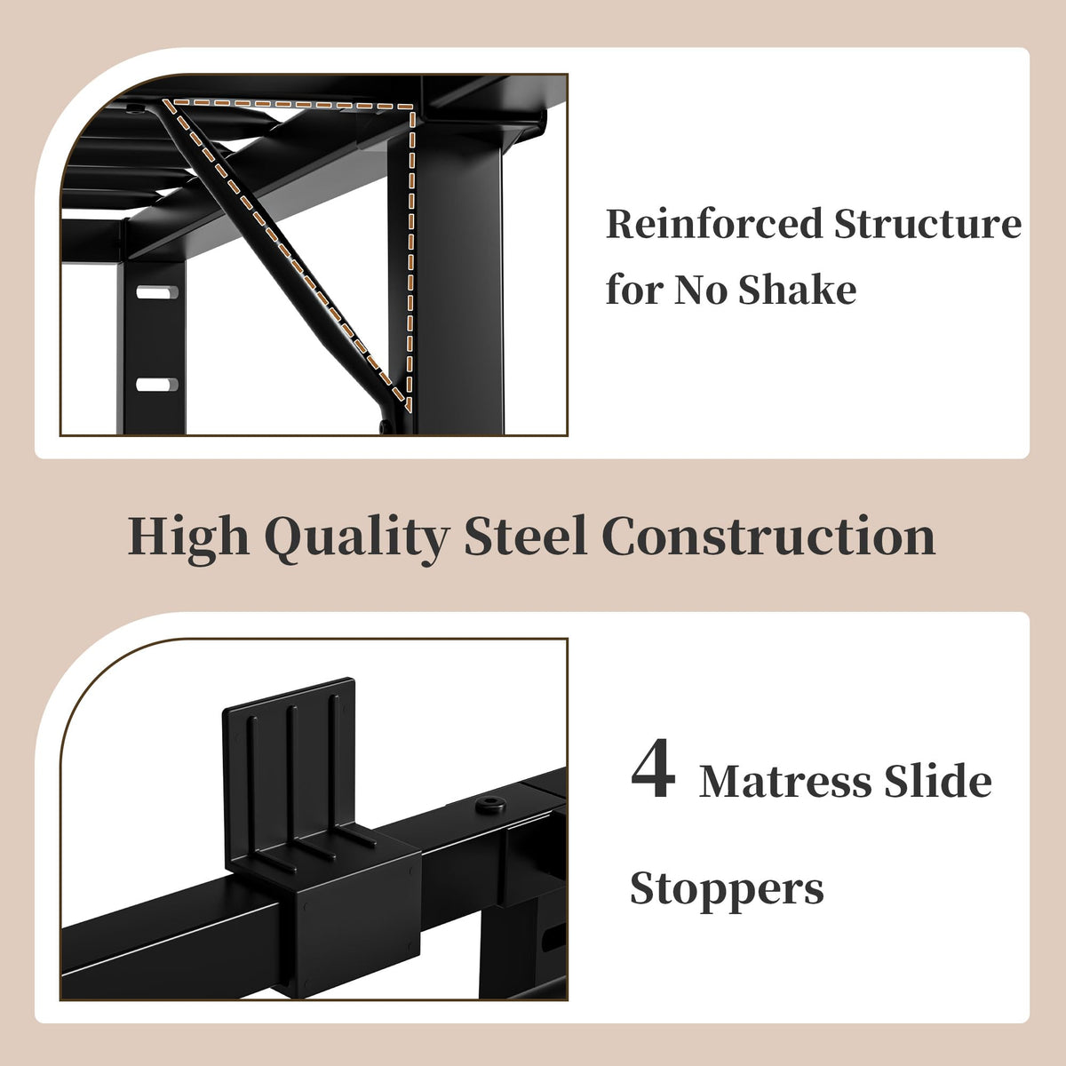 18 Inch Queen Size Black Metal Platform Bed Frame F864479