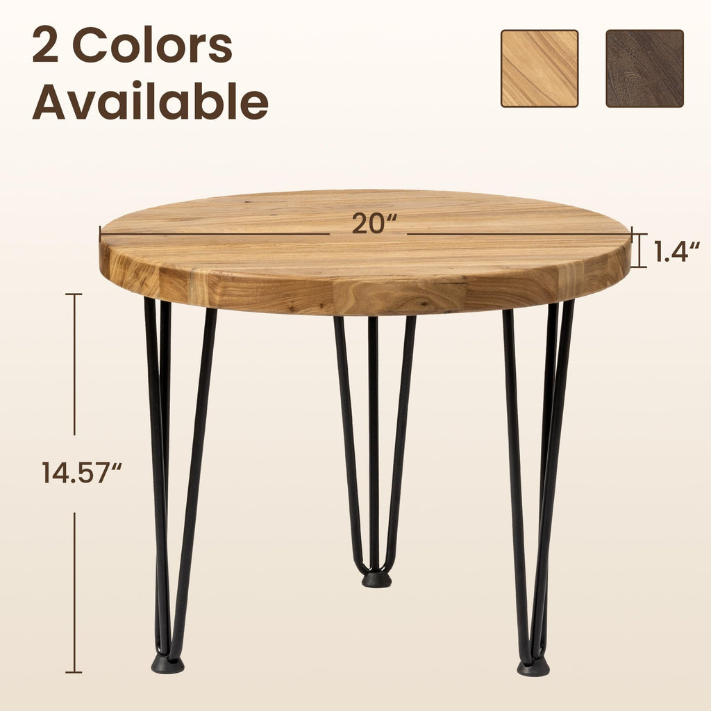 Round Elm Wood Nesting Coffee Table with Metal Legs P2543