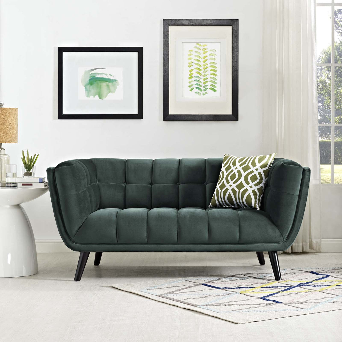 Green Velvet Button-Tufted Loveseat P89577