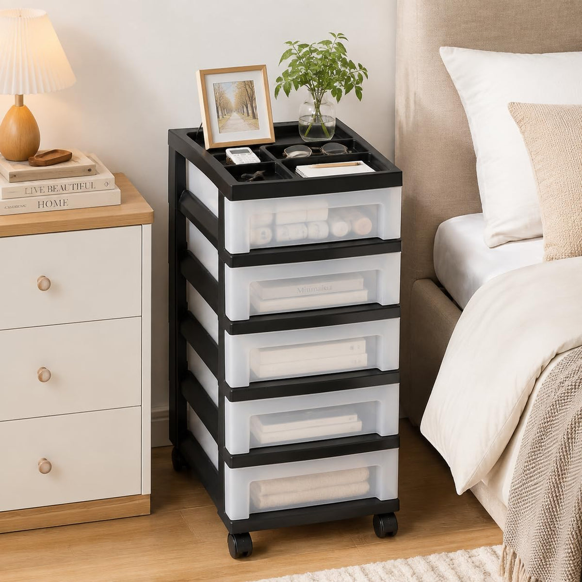 5 Drawer Narrow Storage Cart with Organizer Top N349