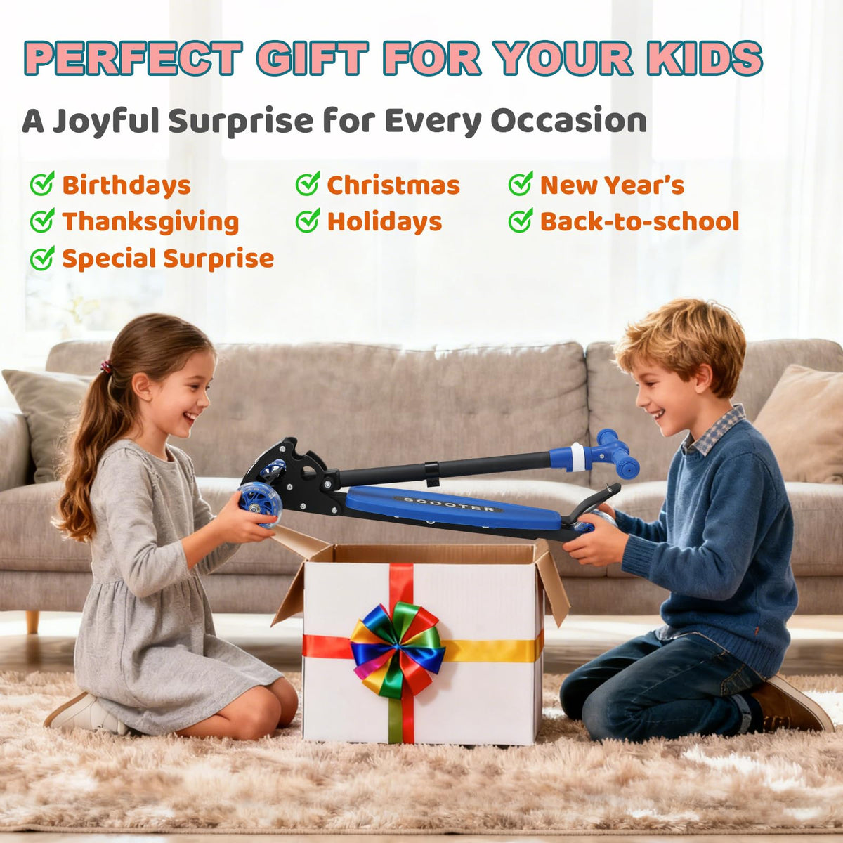 Kids 2-7 Age Light up 3 Wheels Folding Kick Scooter Q20617