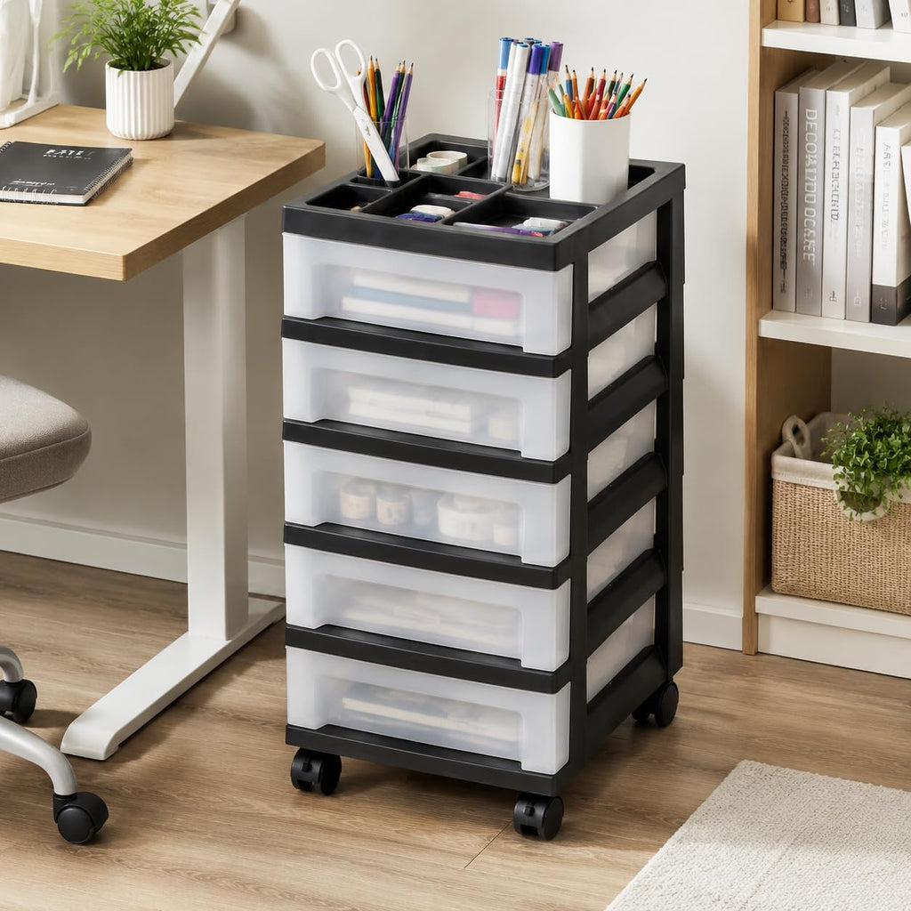 5 Drawer Narrow Storage Cart with Organizer Top N349