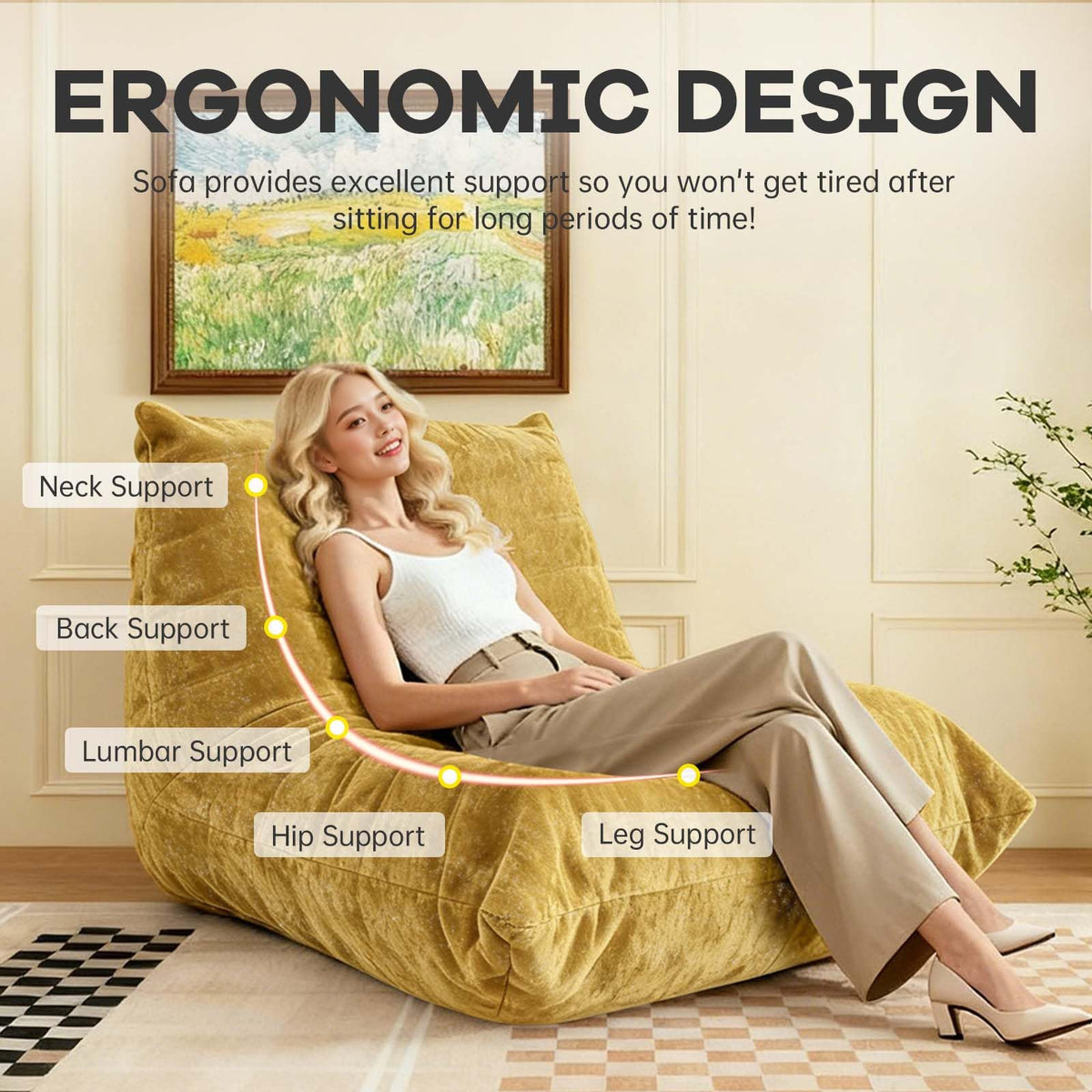 Yellow Memory Foam Bean Bag Chair E7822