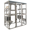Large Wooden Outdoor Cat Catio Enclosure with 2 Doors, 2 Resting Rooms, 5 Platforms U22433