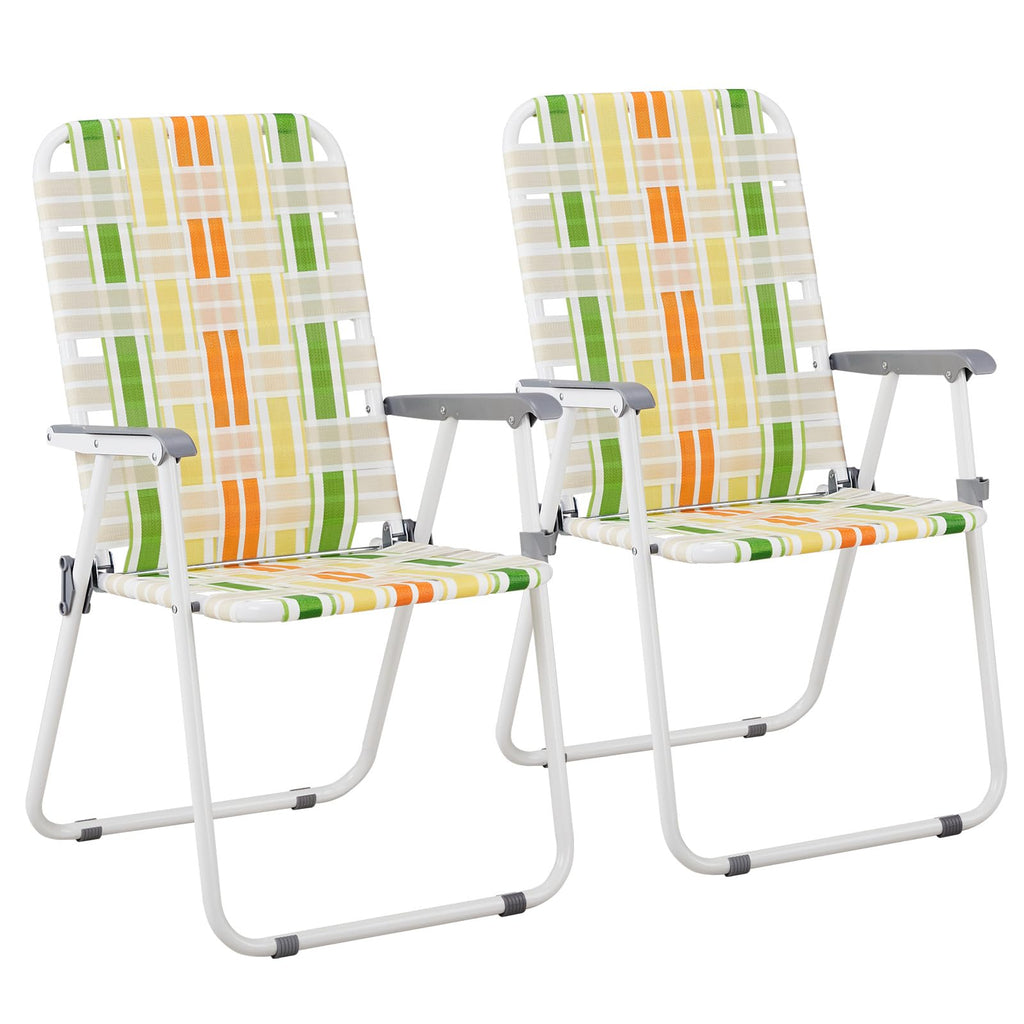 Set of 2 Webbed Folding Beach Chairs Yellow & Green C335681