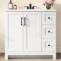 36" White Bathroom Vanity with Sink, 2 Soft-Close Drawers & Doors T815
