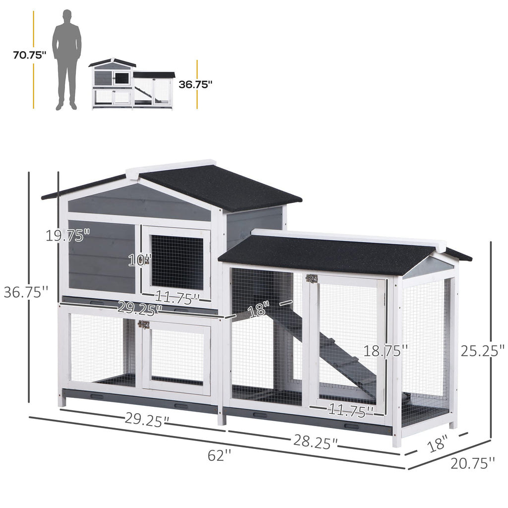 Gray 2-Tier Wooden Rabbit Hutch with Removable Tray O580701