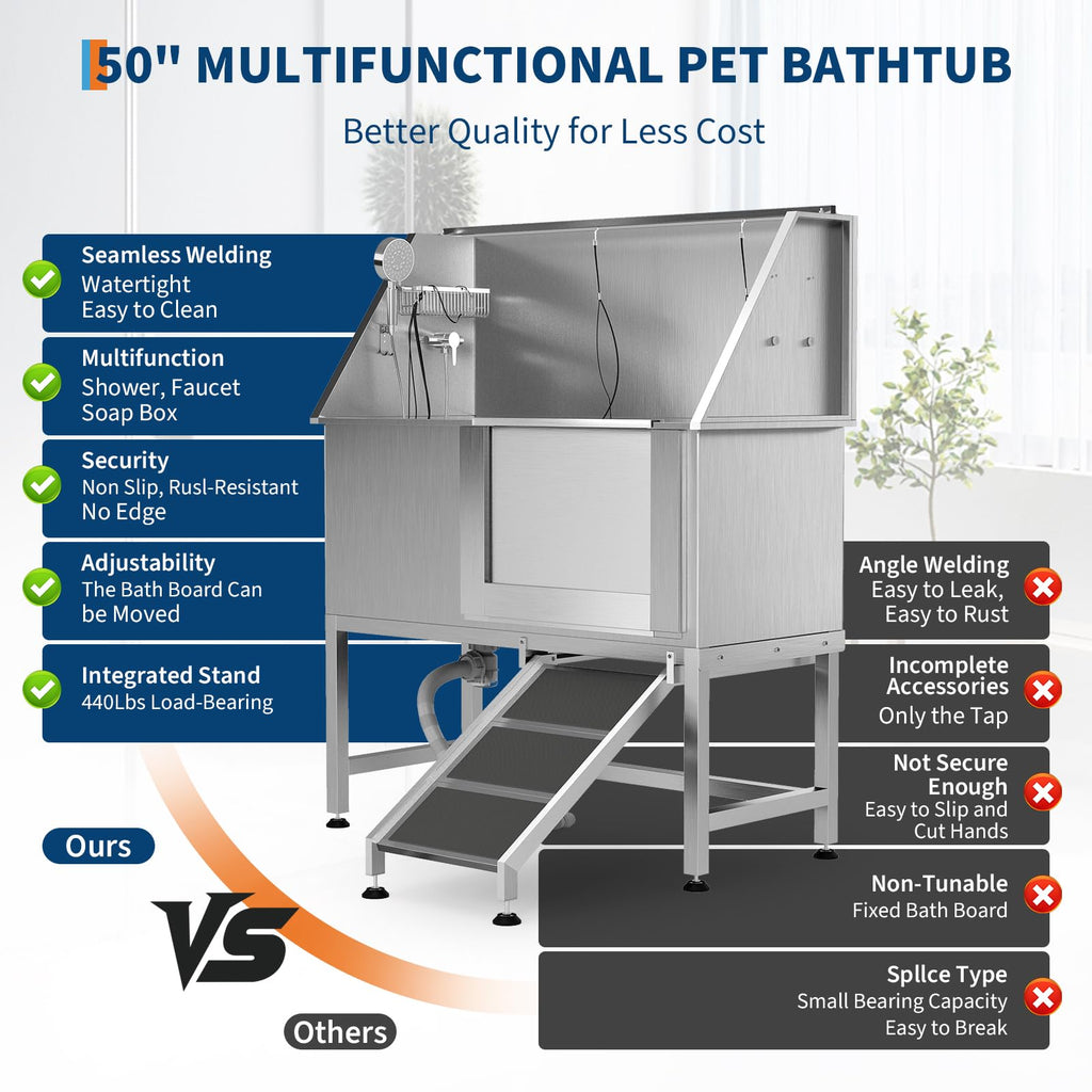 50" Stainless Steel Pet Bathing Tub with Sloped Ramp I354