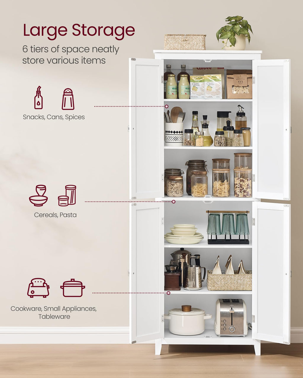 Tall Storage Cabinet with 4 Doors and 4 Adjustable Shelves Y3180