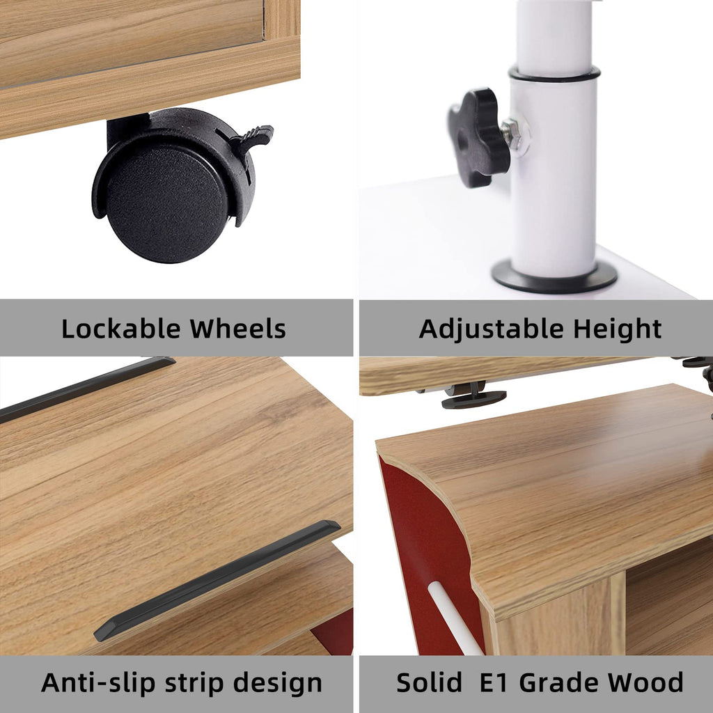 23.6in Rolling Nightstand with 2 Drawers and Shelf Oak N95466