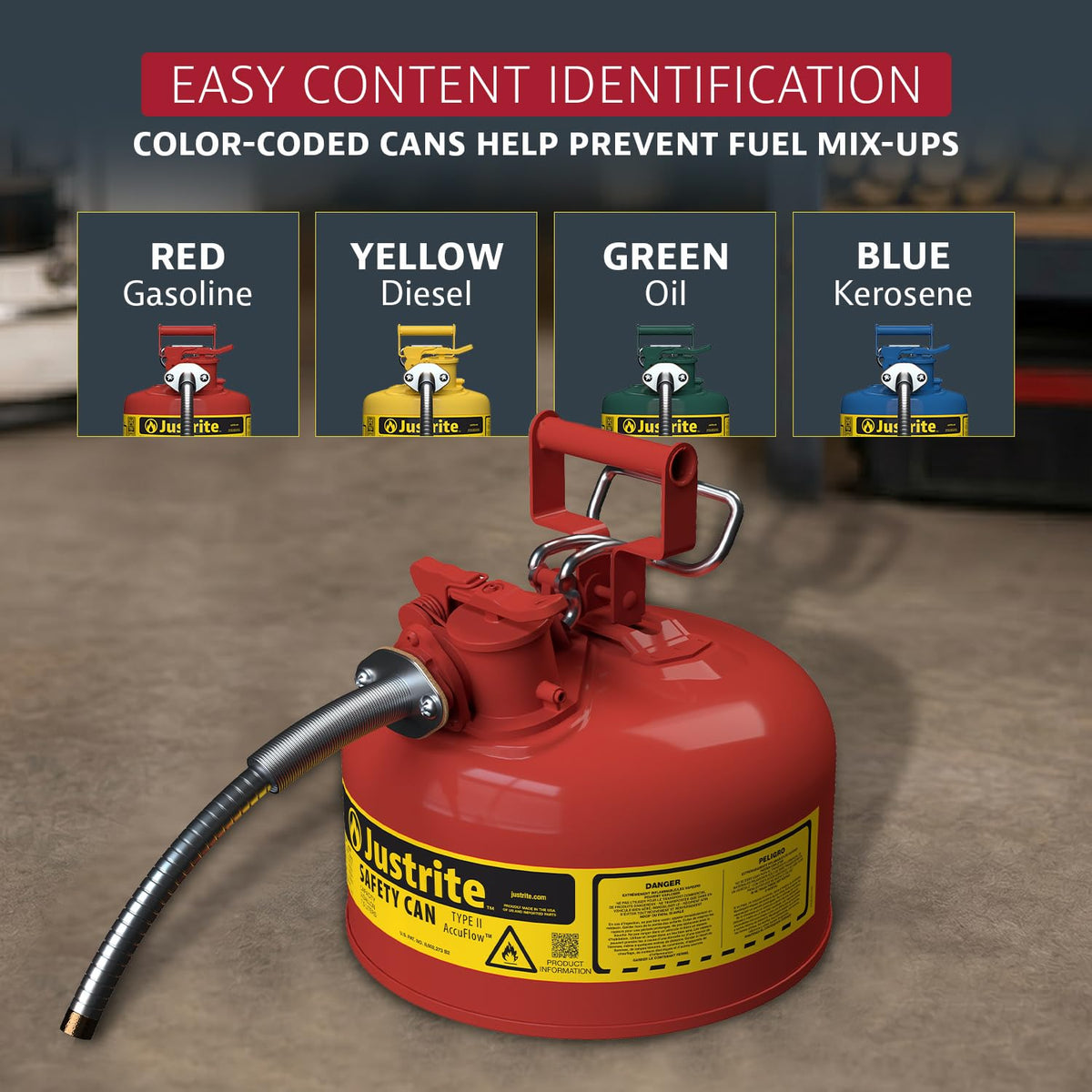 Red Galvanized Steel Gasoline Safety Can R184435