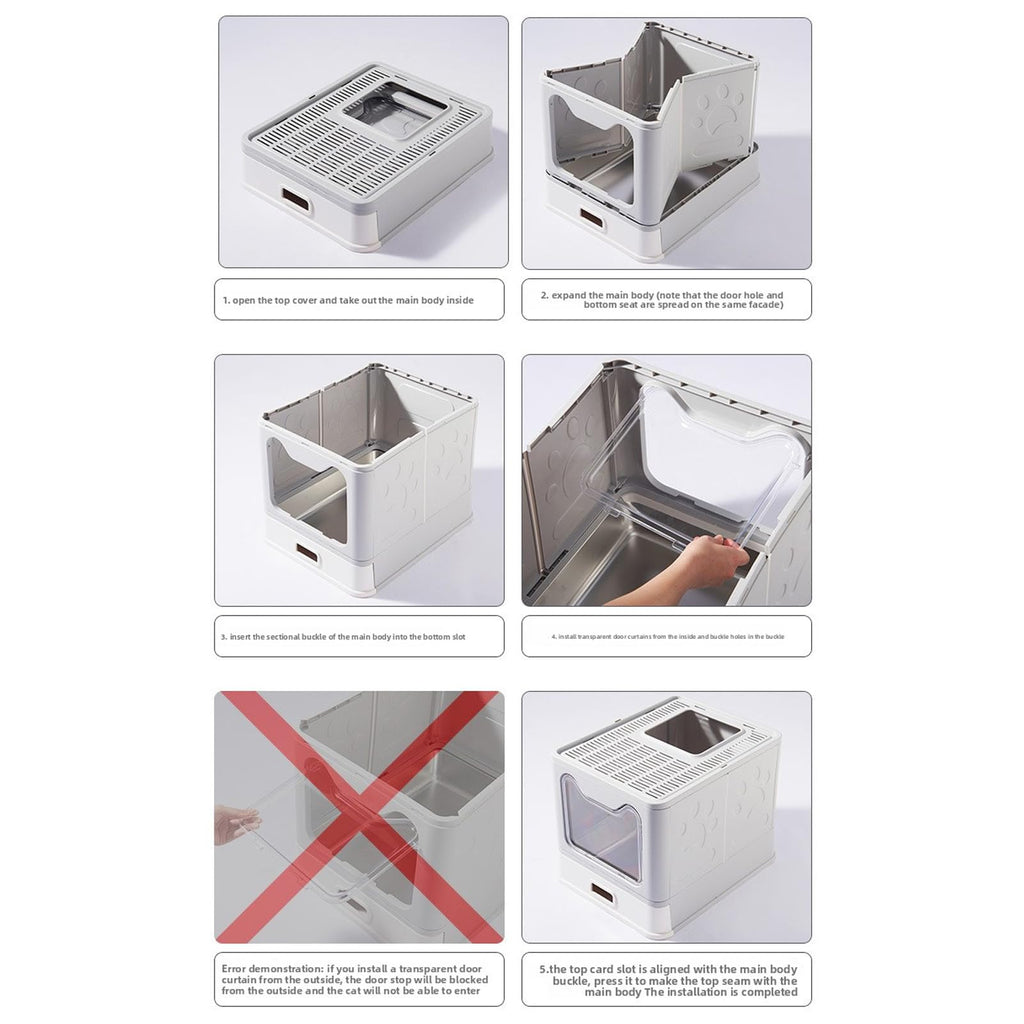 Foldable Stainless Steel Enclosed Cat Litter Box with Lid and Scoop Q8320