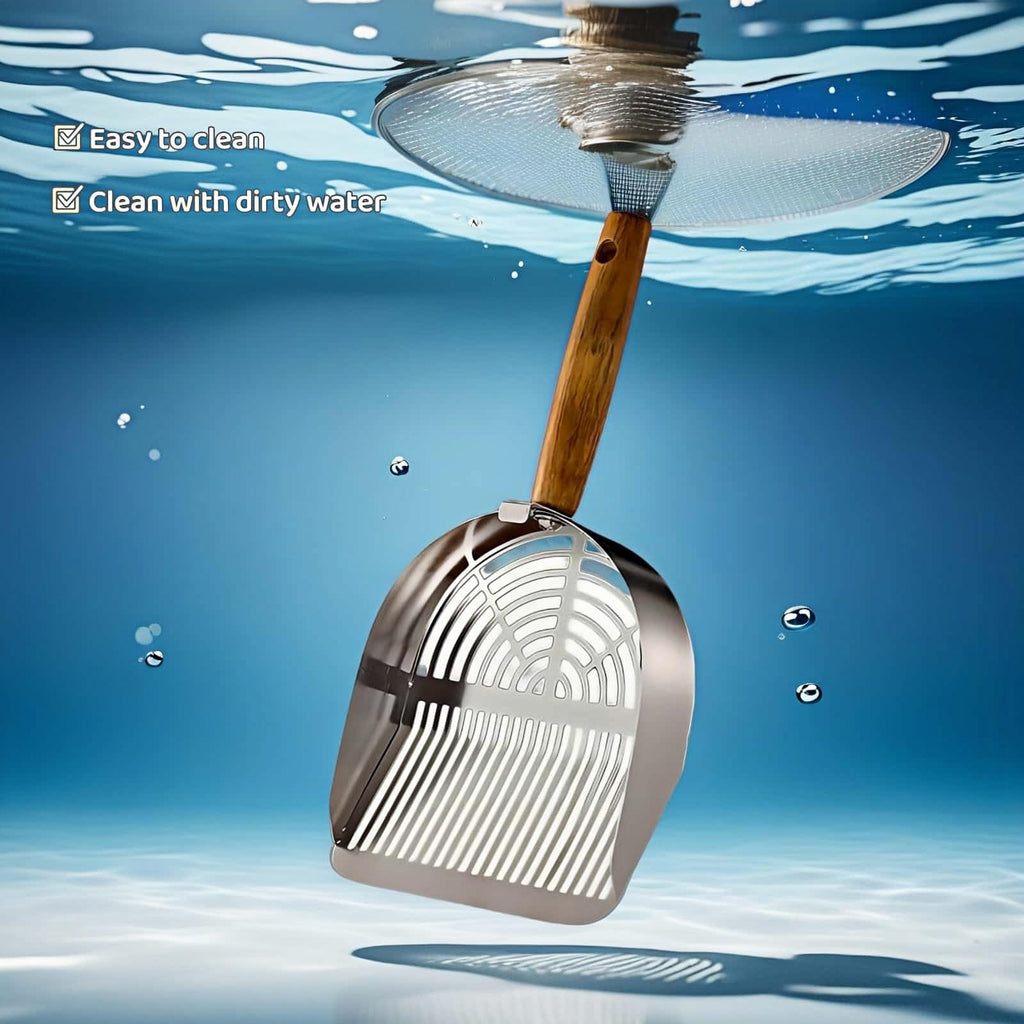 Stainless Steel Cat Litter Scoop with Wood Handle J6198