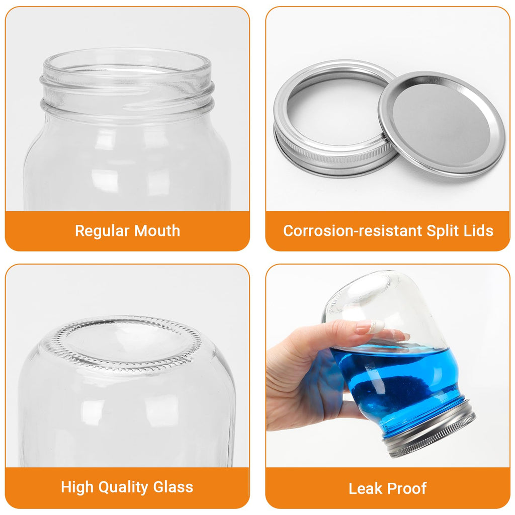 16 oz Clear Glass Mason Jars with Lids, 15 Pack K72988