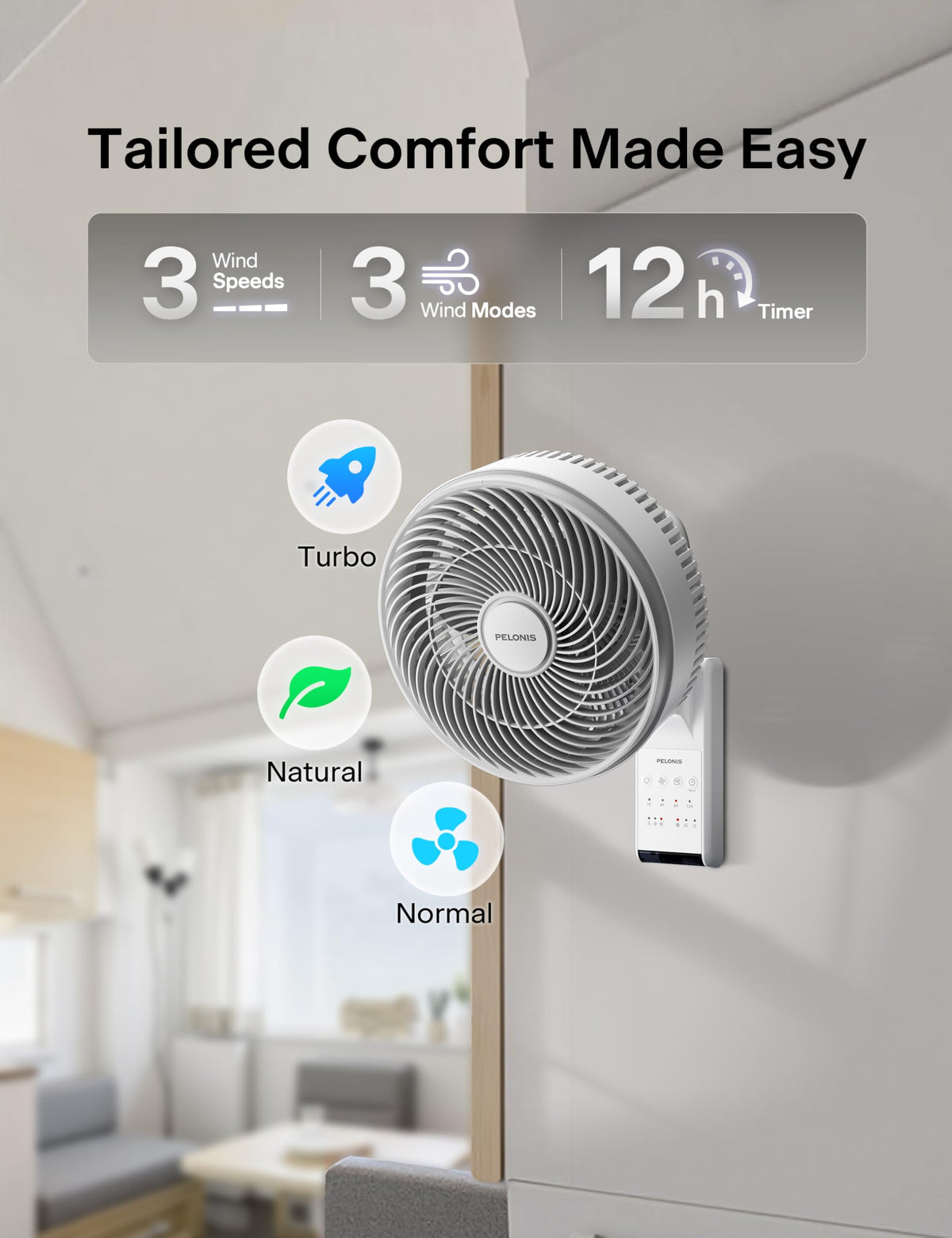 12 inch Indoor Oscillating Wall Mount Fan with Remote, White W35018