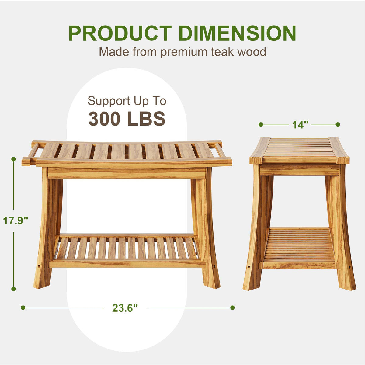24" Teak Shower Bench with Handles & Towel Shelf D143