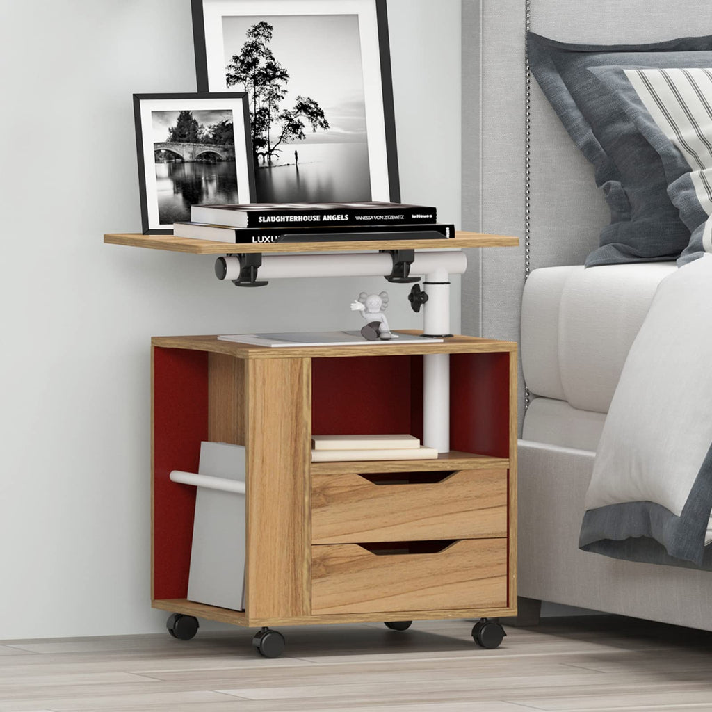 23.6in Rolling Nightstand with 2 Drawers and Shelf Oak N95466