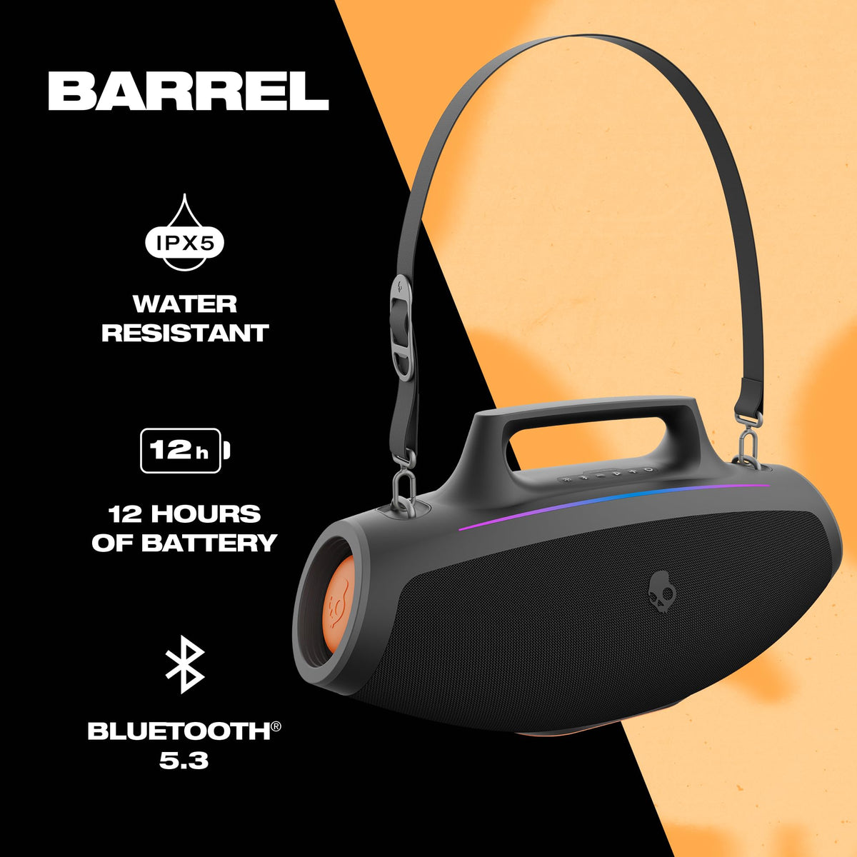 Water-Resistant Wireless Portable Bluetooth Boombox Speaker with LED Lightshow R75292