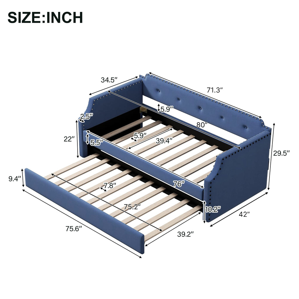 Upholstered Linen Daybed with Trundle T68465