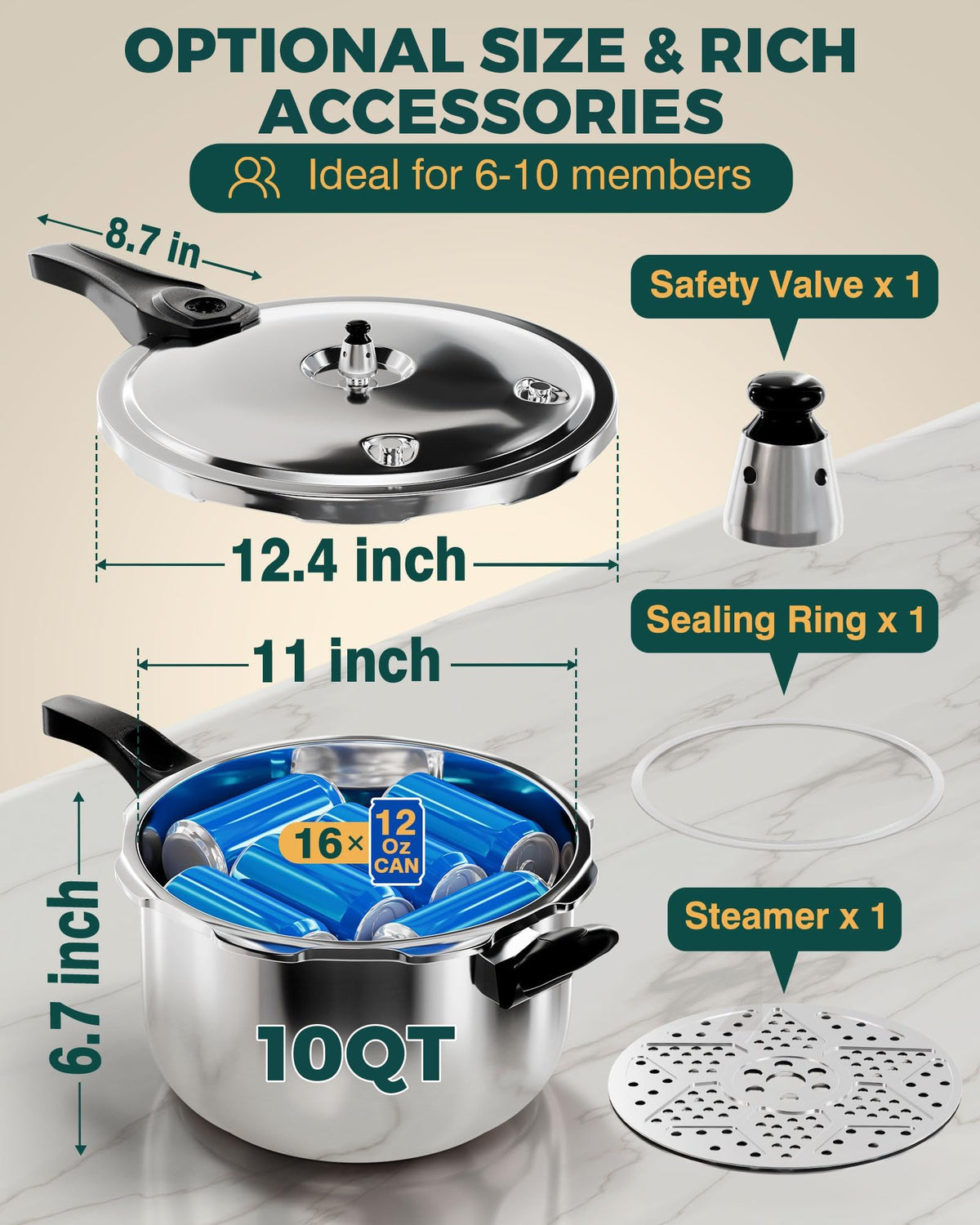 10 Quart Stainless Steel Pressure Cooker F398