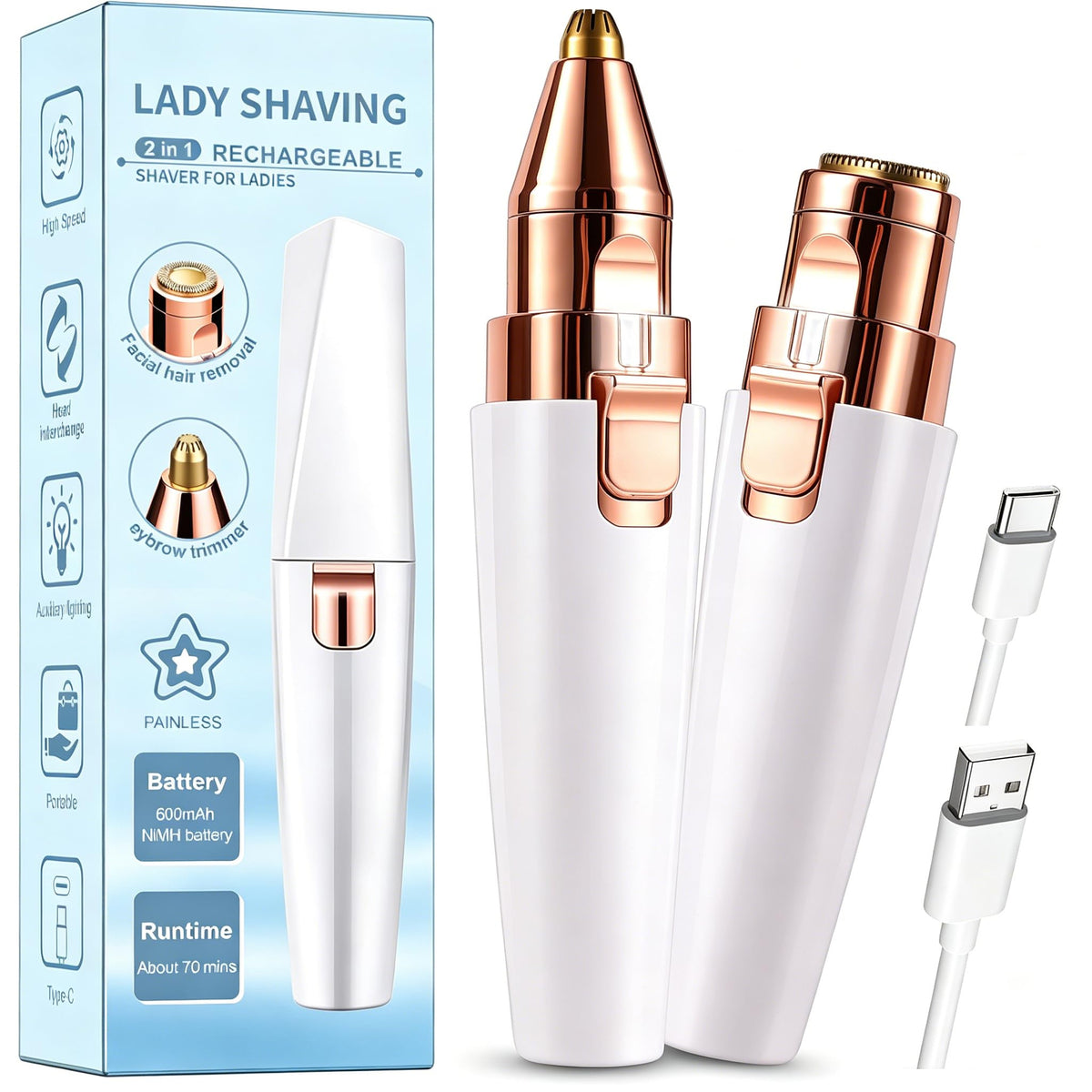 2 in 1 Electric Facial Hair Removal with LED Light N691