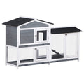 Gray 2-Tier Wooden Rabbit Hutch with Removable Tray O580701