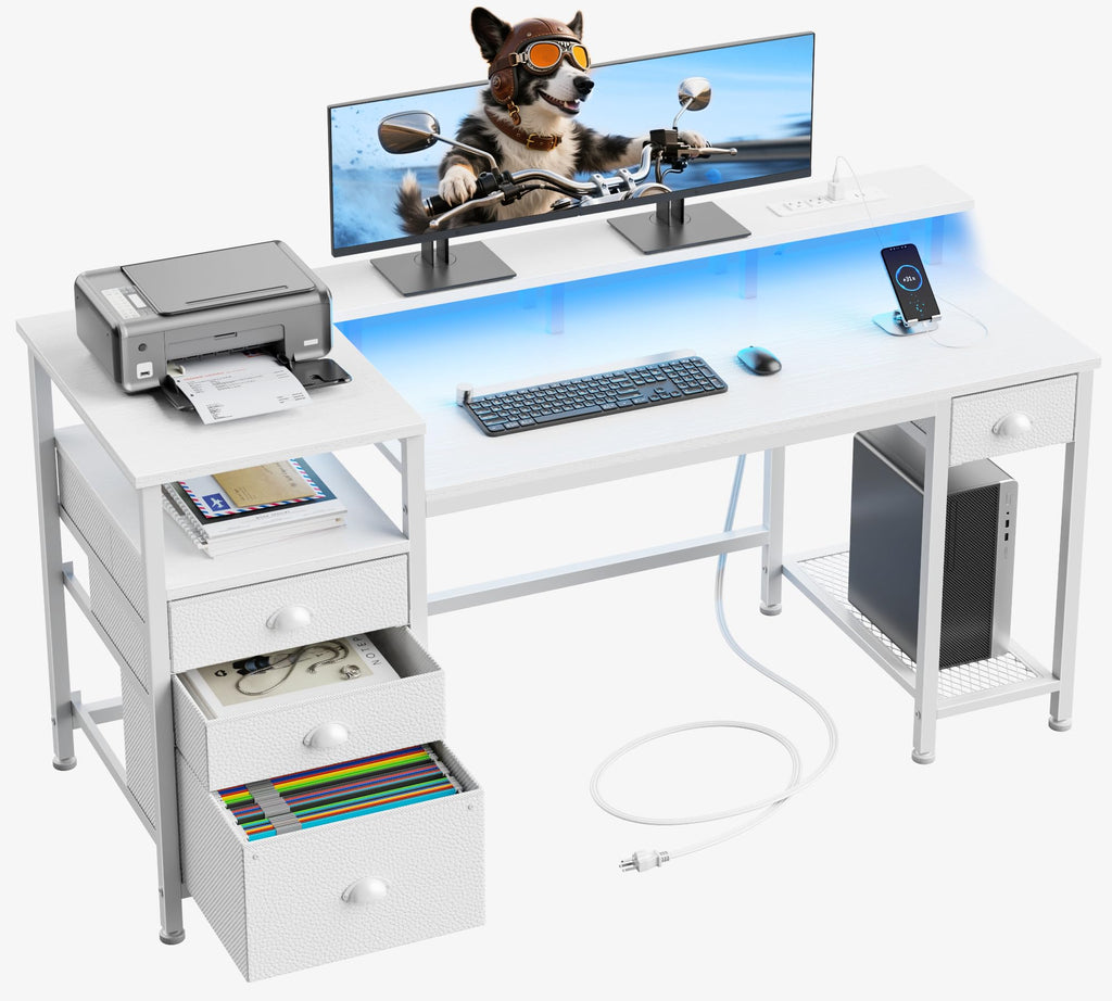 White Computer Desk with 4 Drawers L82713