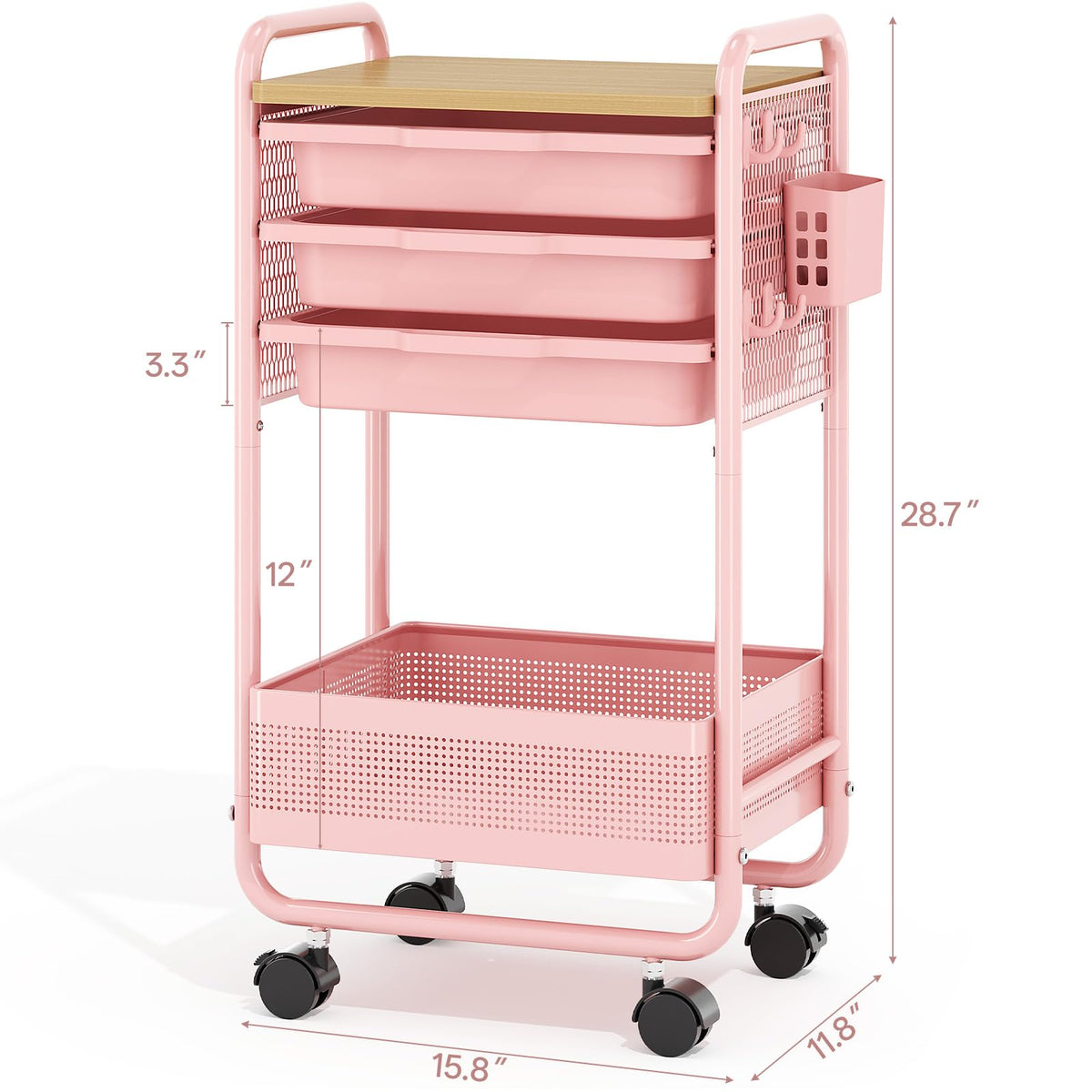 3 Tier Rolling Cart with Drawer W344
