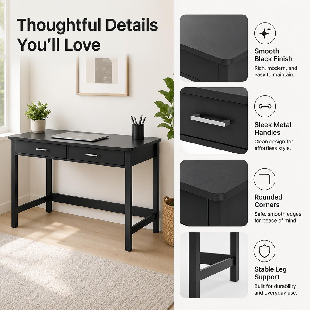 39.4" Small Desk with Wood Drawers Black E78325